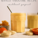 mango smoothie with the text "best mango smoothie recipe without yogurt" pinterest graphic