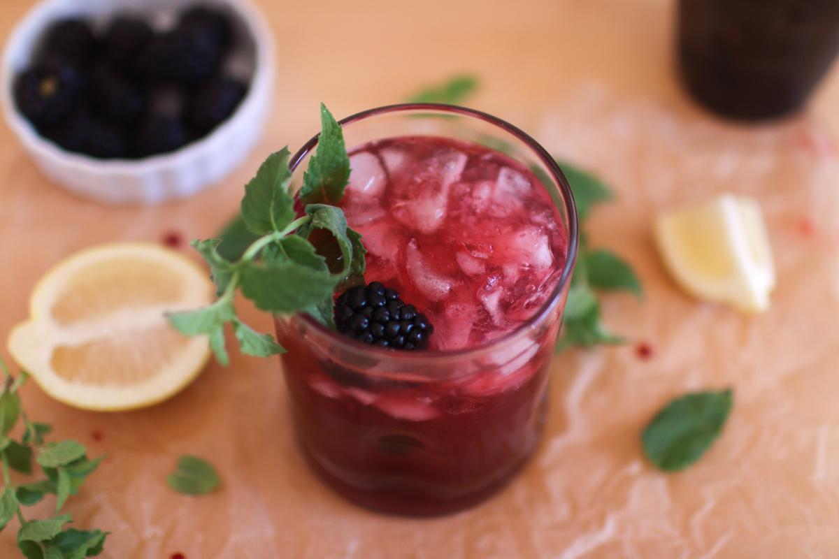 looking down on a blackberry bourbon smash