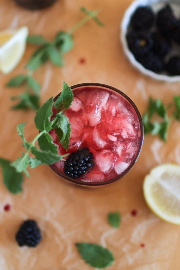 looking down on a blackberry bourbon smash