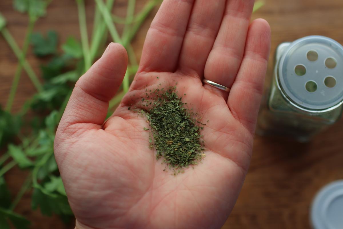 a hand holding dry parsley