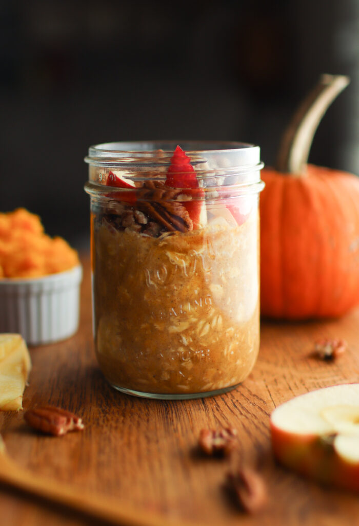 a jar of pumpkin overnight oats