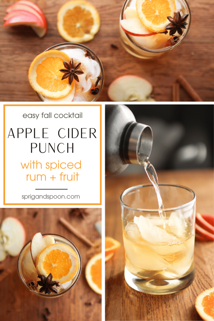 apple cider punch with spiced rum and fresh fruit