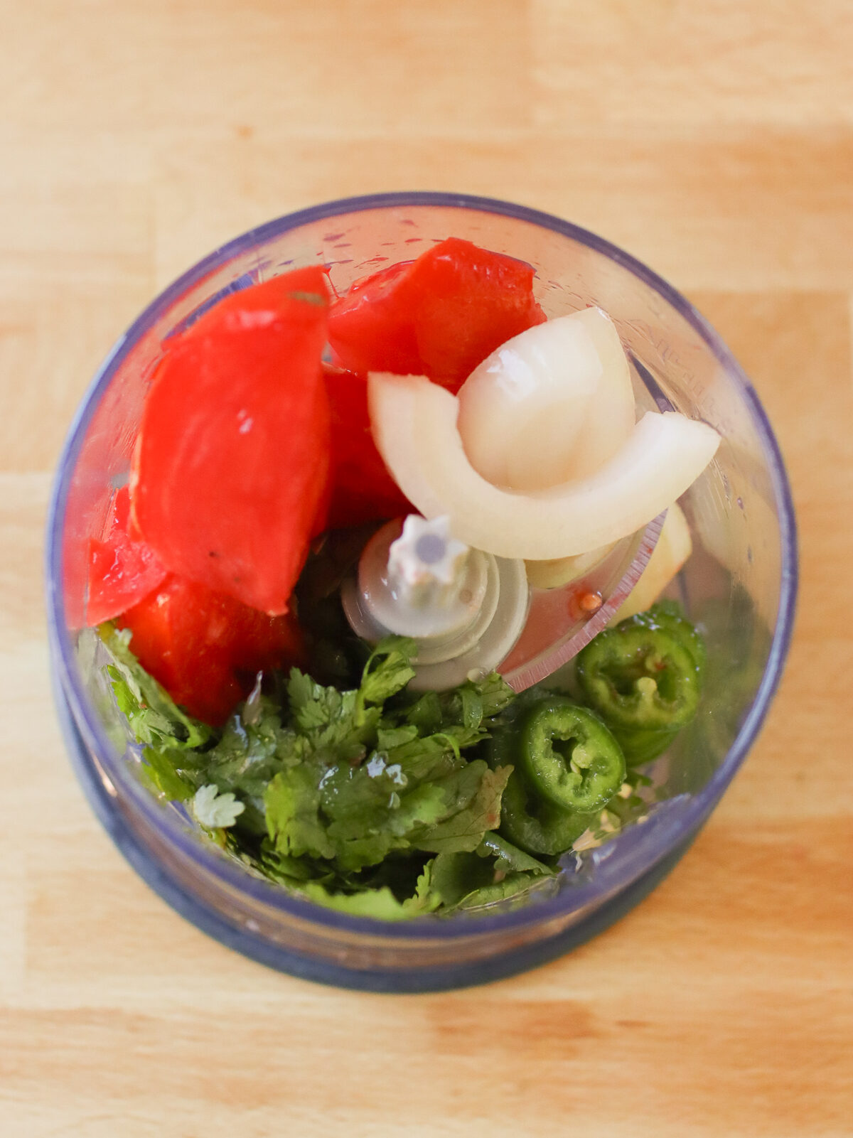 Ingredients in a small food processor. 
